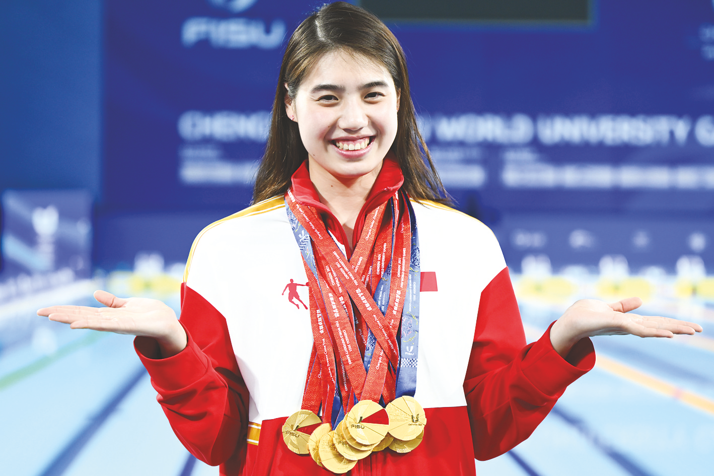 比赛结束,中国队总计获得103金40银35铜,奖牌总数达到178枚,金牌榜