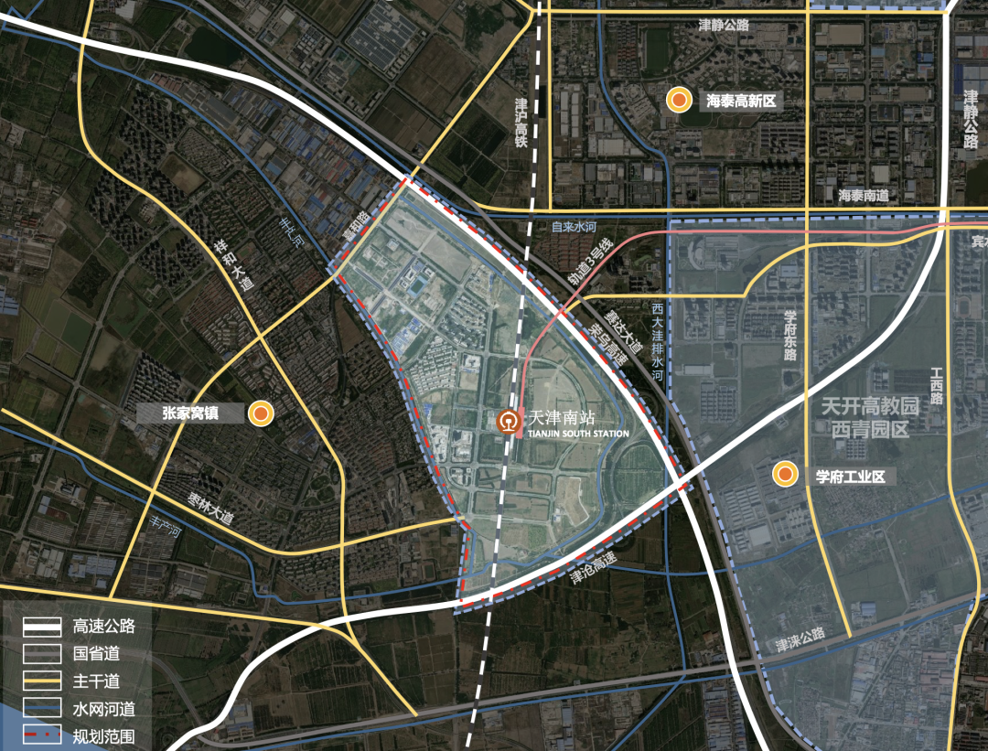 规划围绕南站枢纽及周边地区,东邻学府工业园,西邻张家窝镇,南倚独流