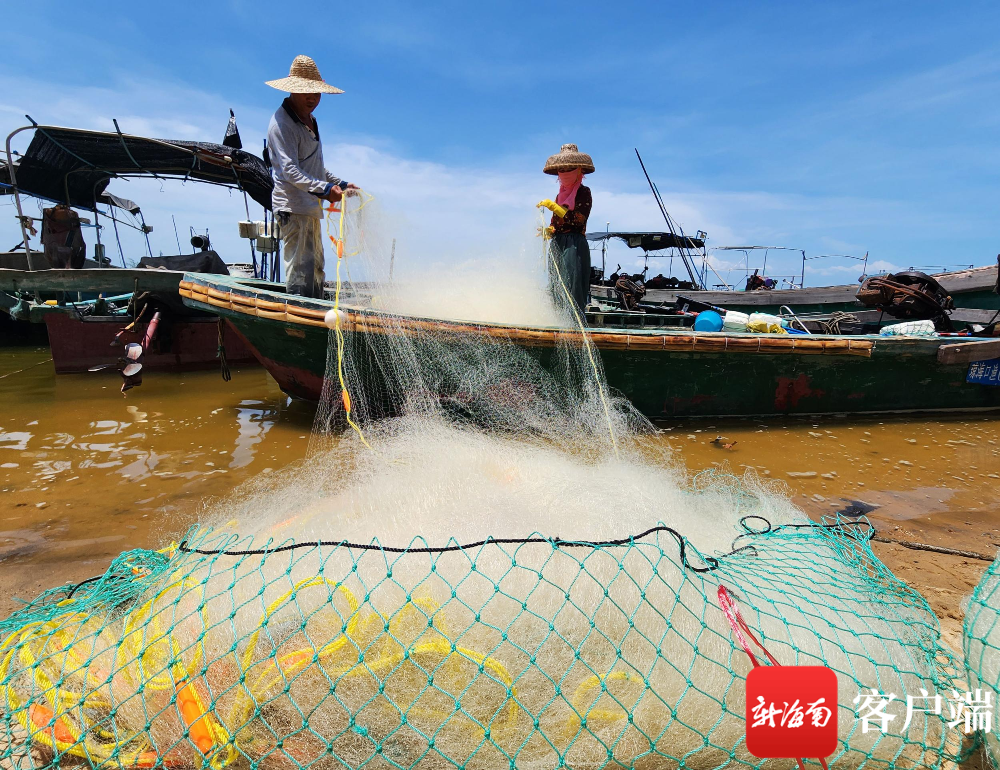 古港烈楼港渔民在梳理渔网准备出海捕鱼.记者汪承贤摄