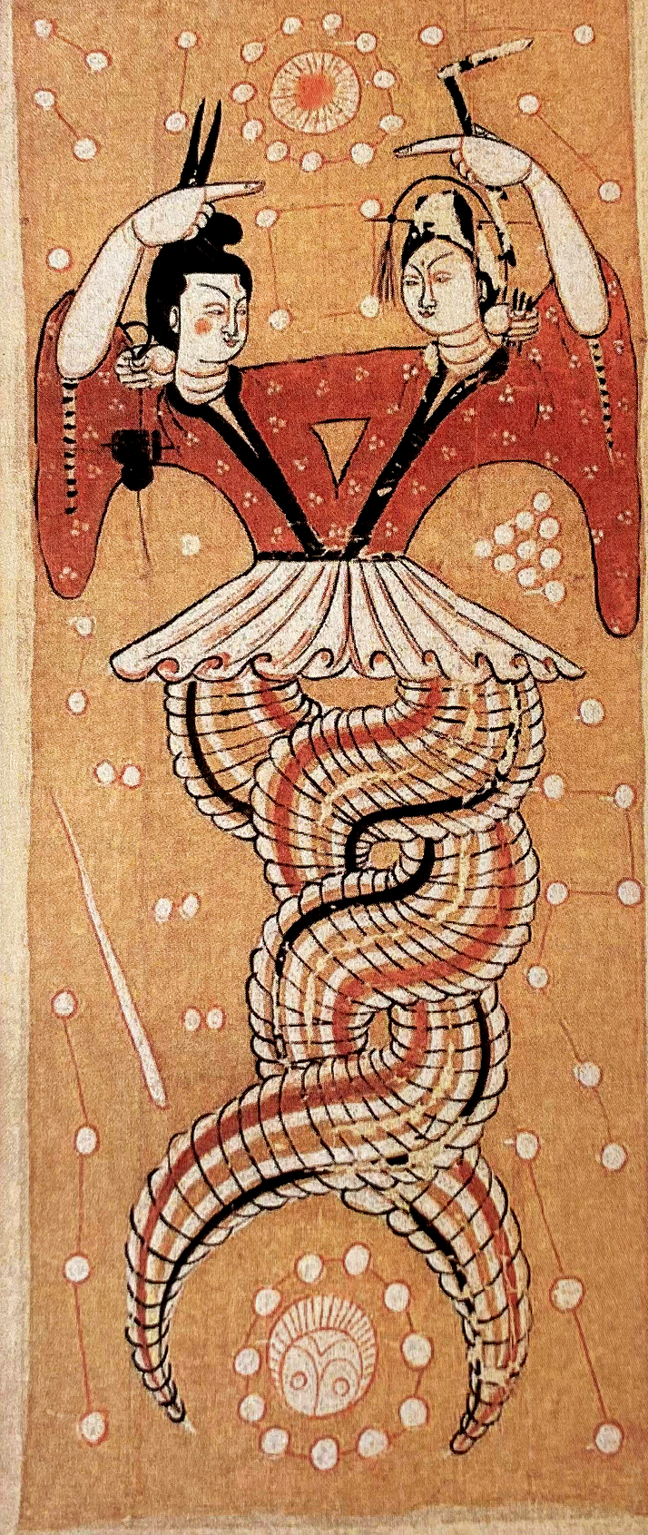 彩绘伏羲女娲绢画.