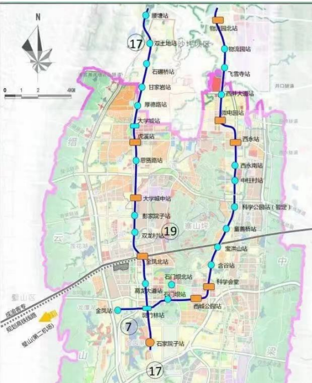 （轨道7号线、17号线、27号线线路走向示意图，图片源自重科城微报）