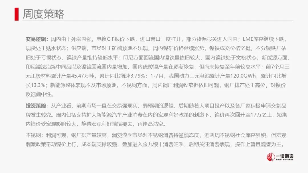镍：宏观政策刺激叠加旺季消费预期，镍价跟随市场情绪上涨