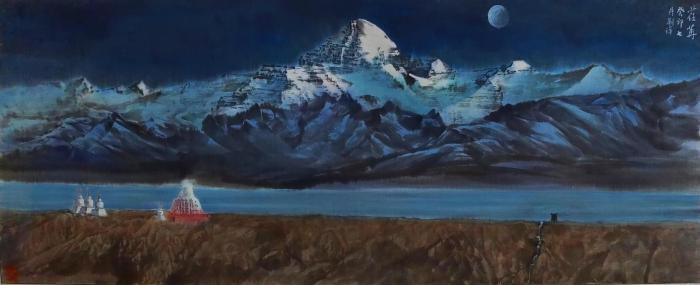 图为刘洋国画作品描绘的西藏冈仁波齐.刘洋供图