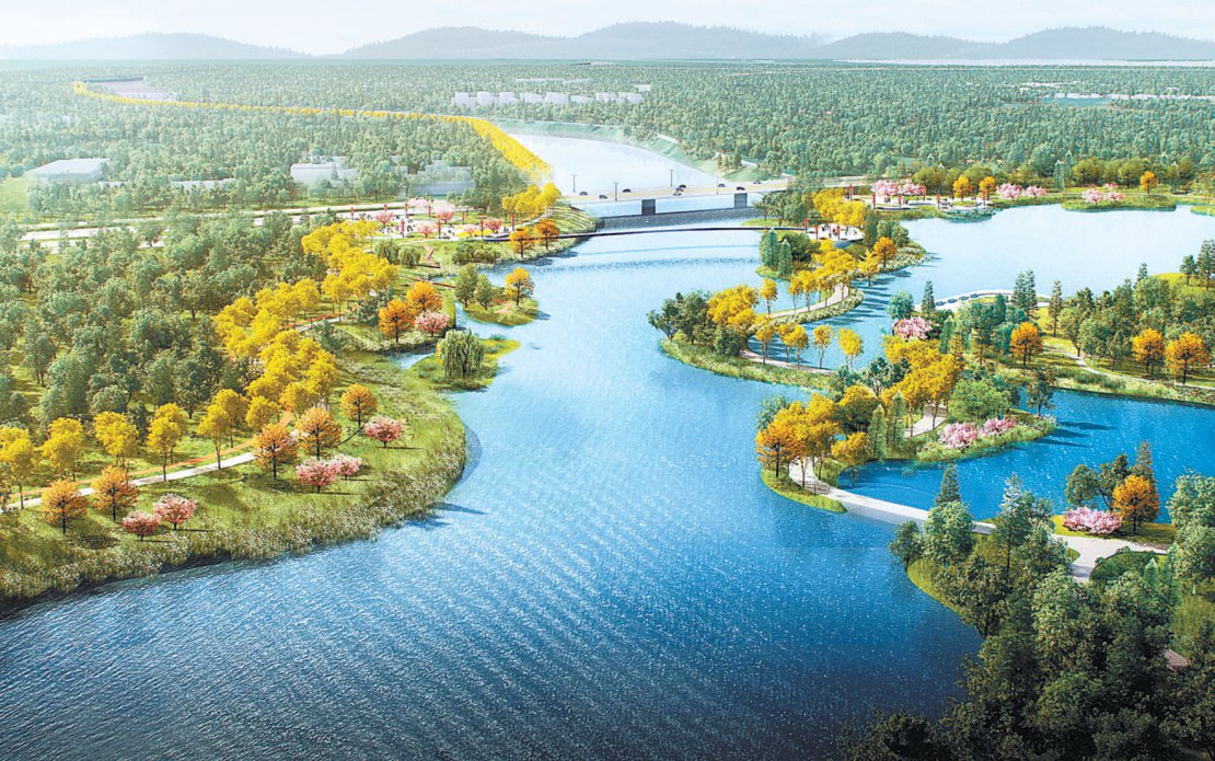 温潮减河工程穿越东郊湿地公园效果图