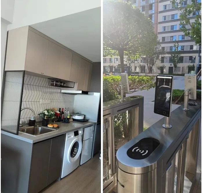 开间配置的厨房与出入门的电子门禁 张蓓/摄