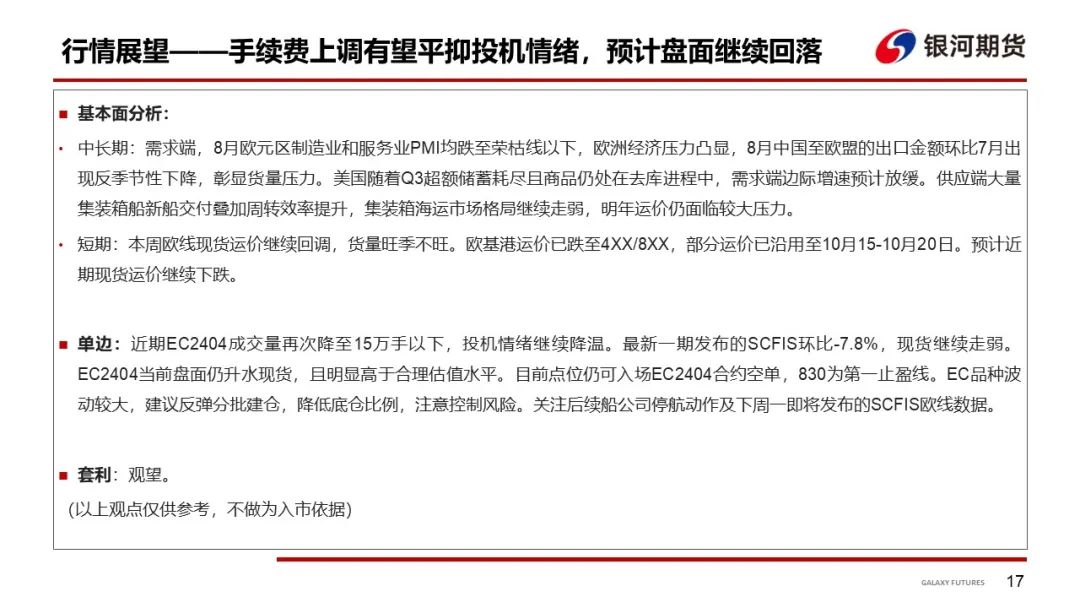 【集运指数周报】欧元区增长预期下调，本周EC期现双双走弱