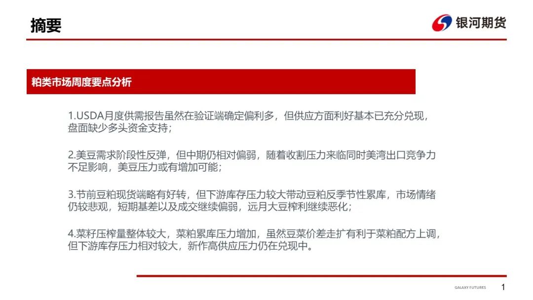 【粕类周报】美豆定产兑现供应端利好 国内现货继续偏淡基差下行