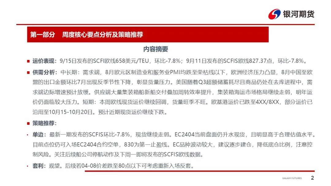 【集运指数周报】欧元区增长预期下调，本周EC期现双双走弱