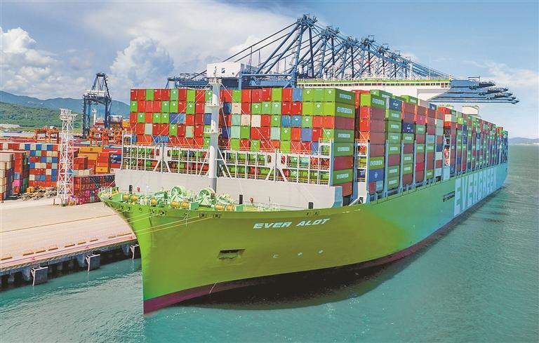 大型集装箱船停靠盐田港码头.深圳商报记者 廖万育 通讯员 王喆 摄