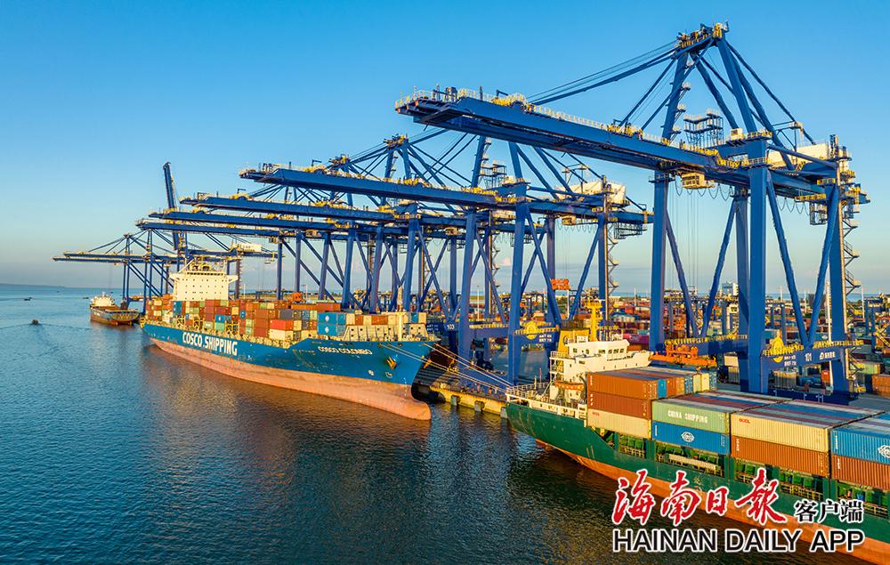海南日报记者 李天平 摄9月20日,洋浦国际集装箱码头重型卡车来回穿梭