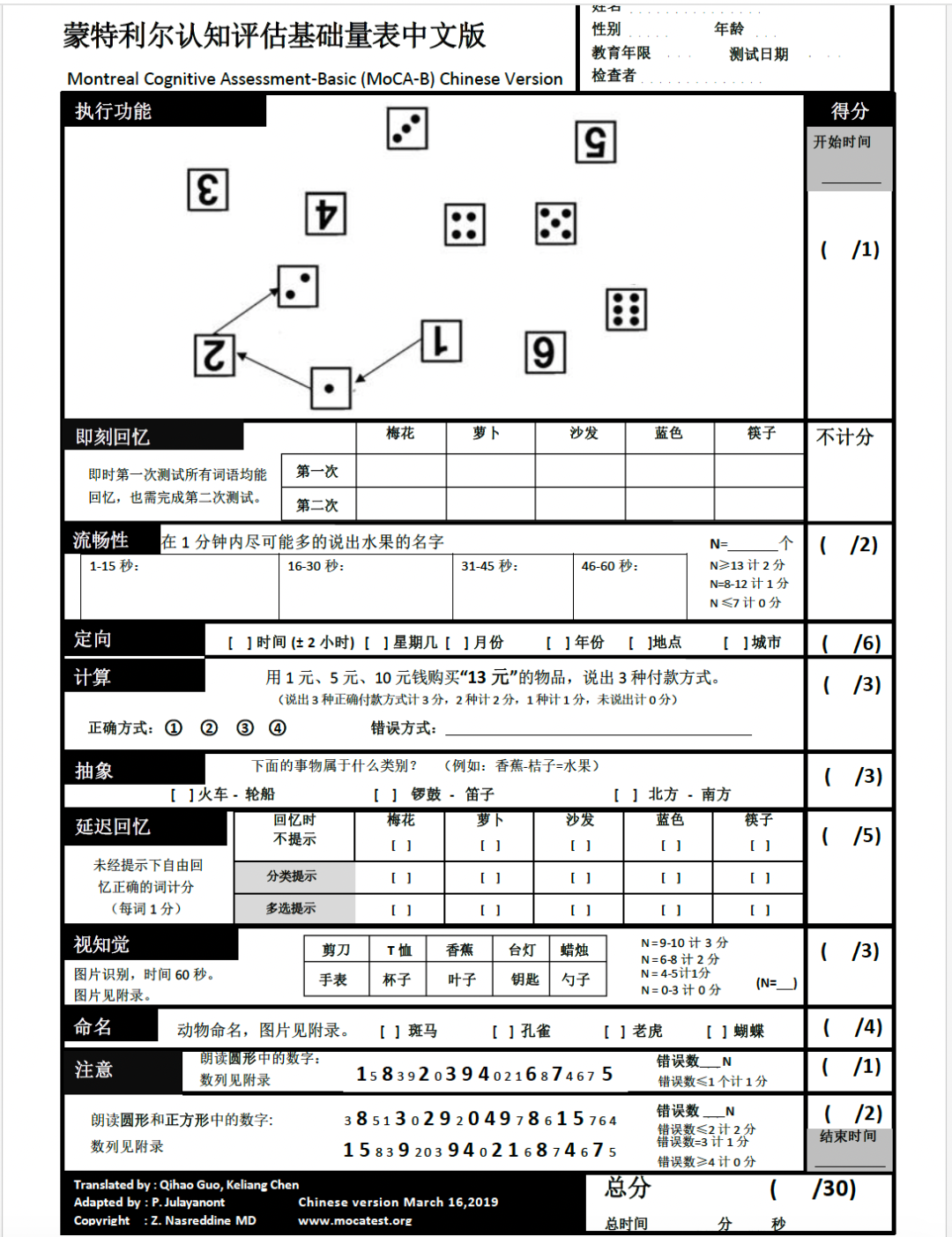 (图:传统moca量表)