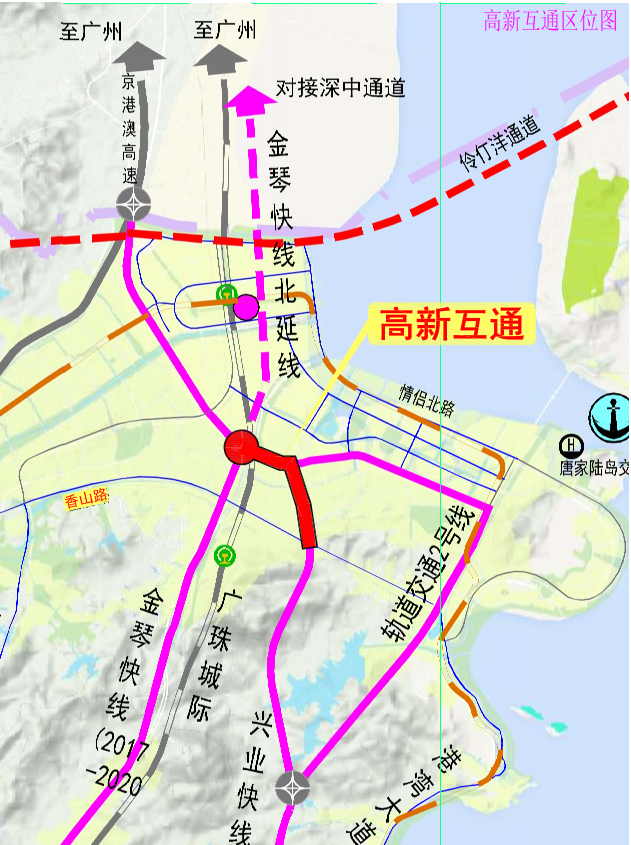 高新互通(金琴快线路口—兴业快线路口)项目位于珠海市高新区,西南向