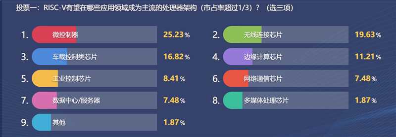 （关于“RISC-V有望在哪些领域‘三分天下’”话题的投票结果。图源：滴水湖论坛官方）