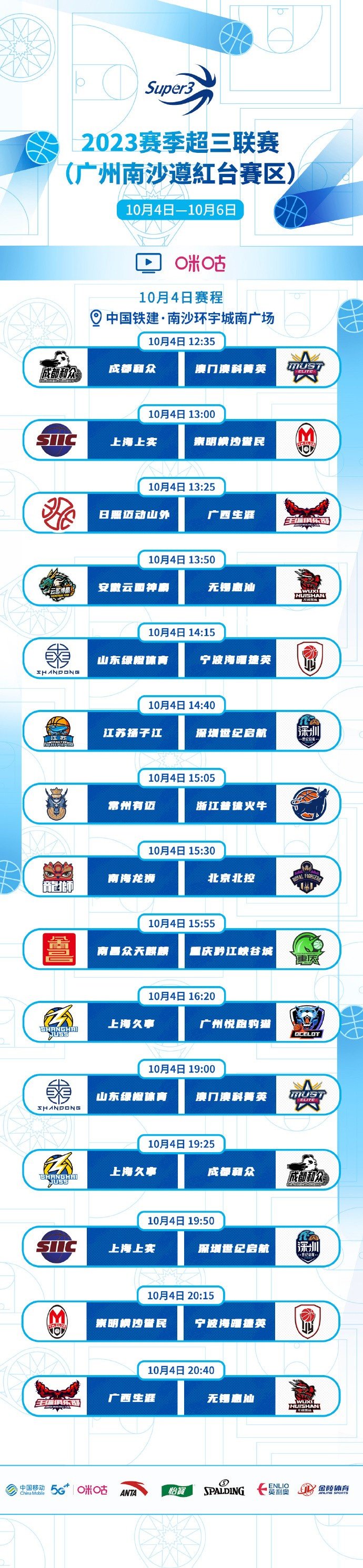 中国三人篮球联赛（广州南沙遵紅台賽区）赛程出炉 10月4日开战