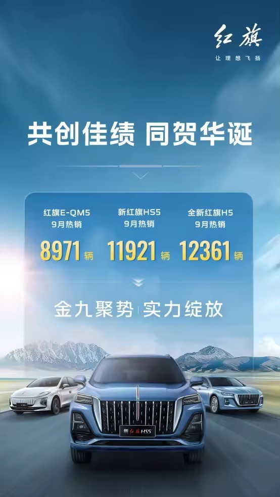 红旗品牌9月销量39000辆 E-QM5车型8971辆创月度纪录