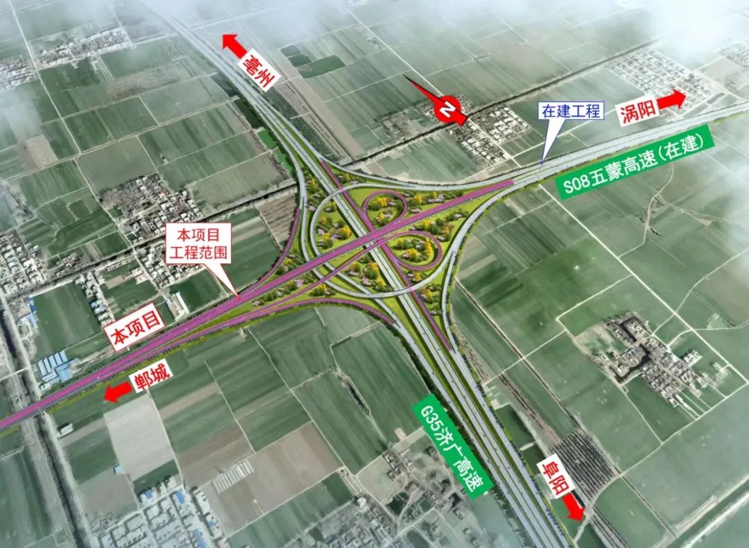 向西依次跨越s252和g105,终点位于皖豫两省交界,顺接河南省规划的周口