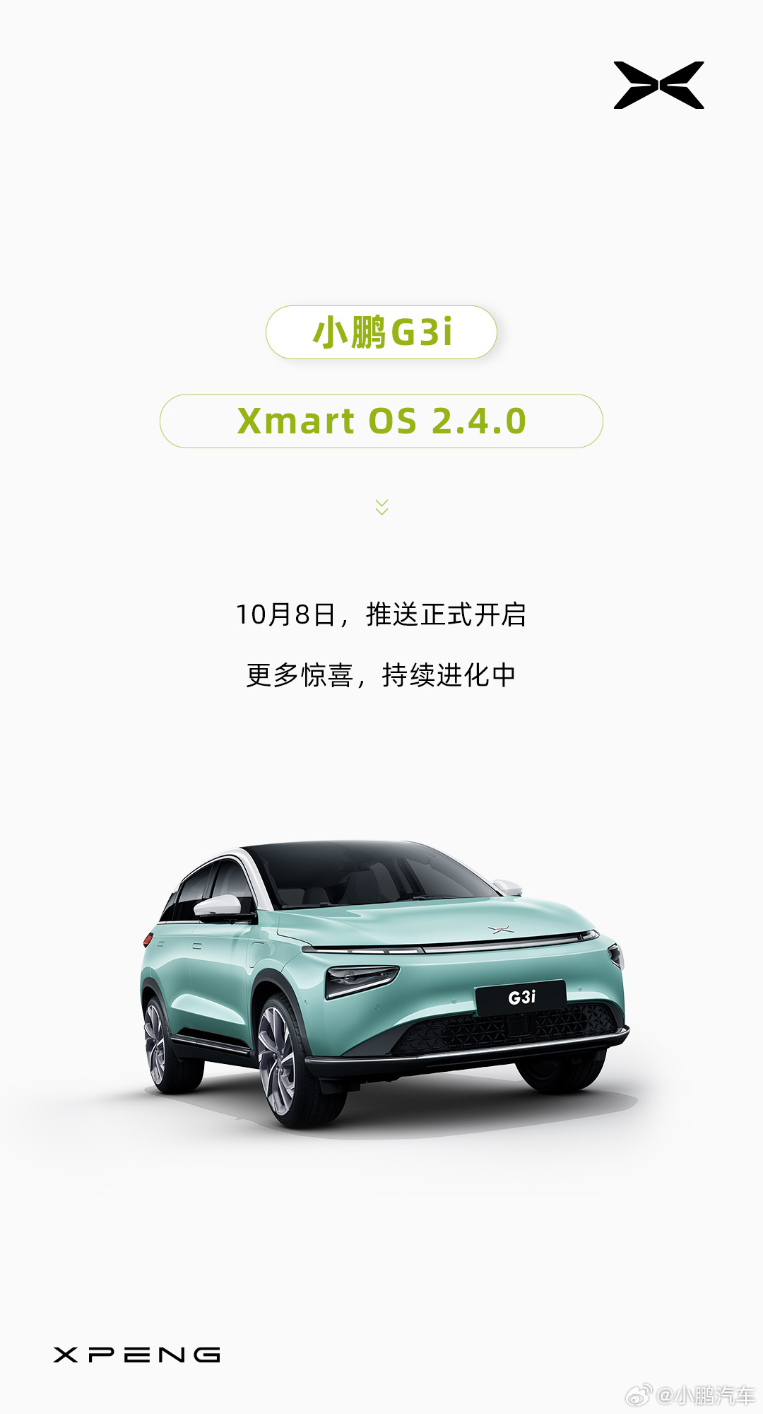 小鹏 G3i 推送 Xmart OS 2.4.0 版本 OTA 升级：泊车功能优化，支持切换续航显示类型