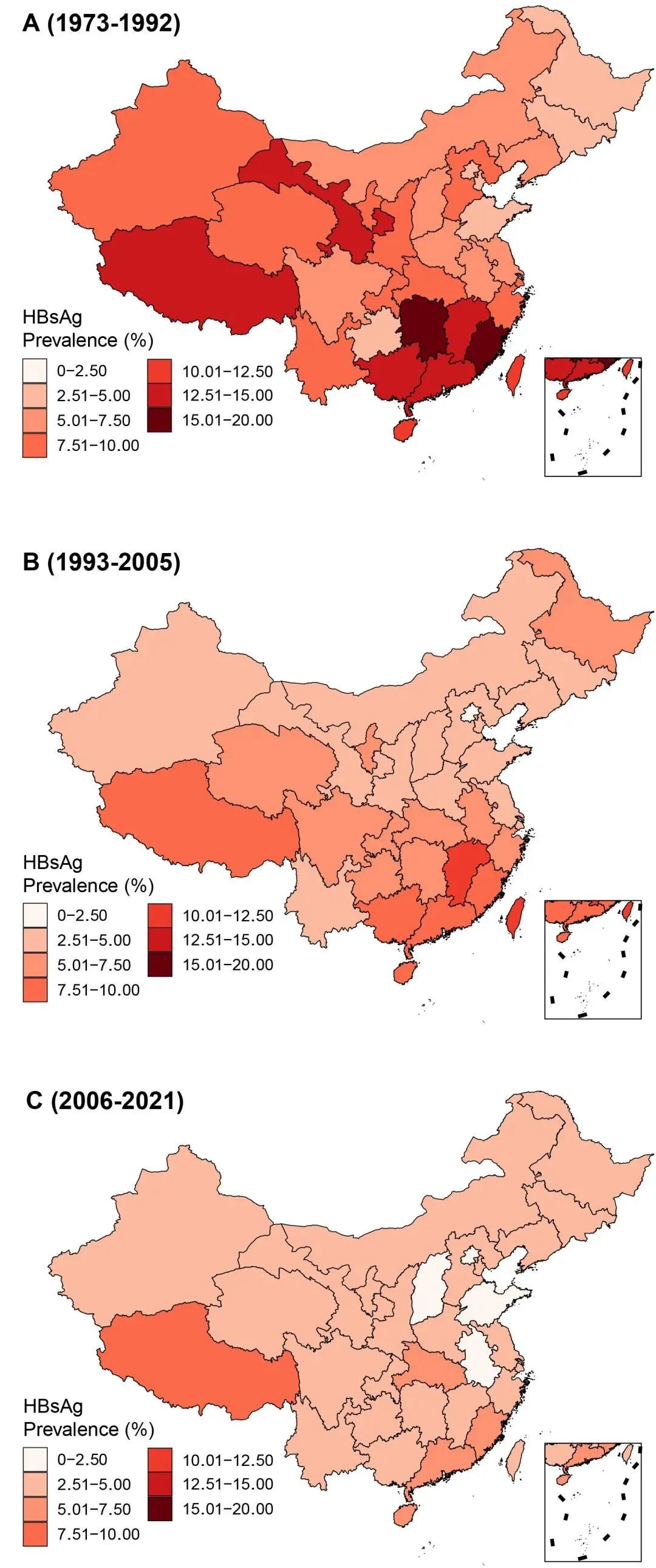 中国不同地区慢乙肝感染率进一步研究发现,中国2021年的hbv感染率约