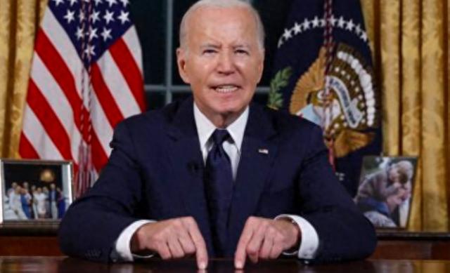 图为拜登19日在白宫发表全国电视讲话.
