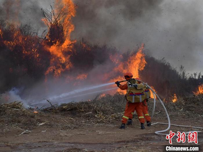森林消防员正在灭火.刘栋 摄