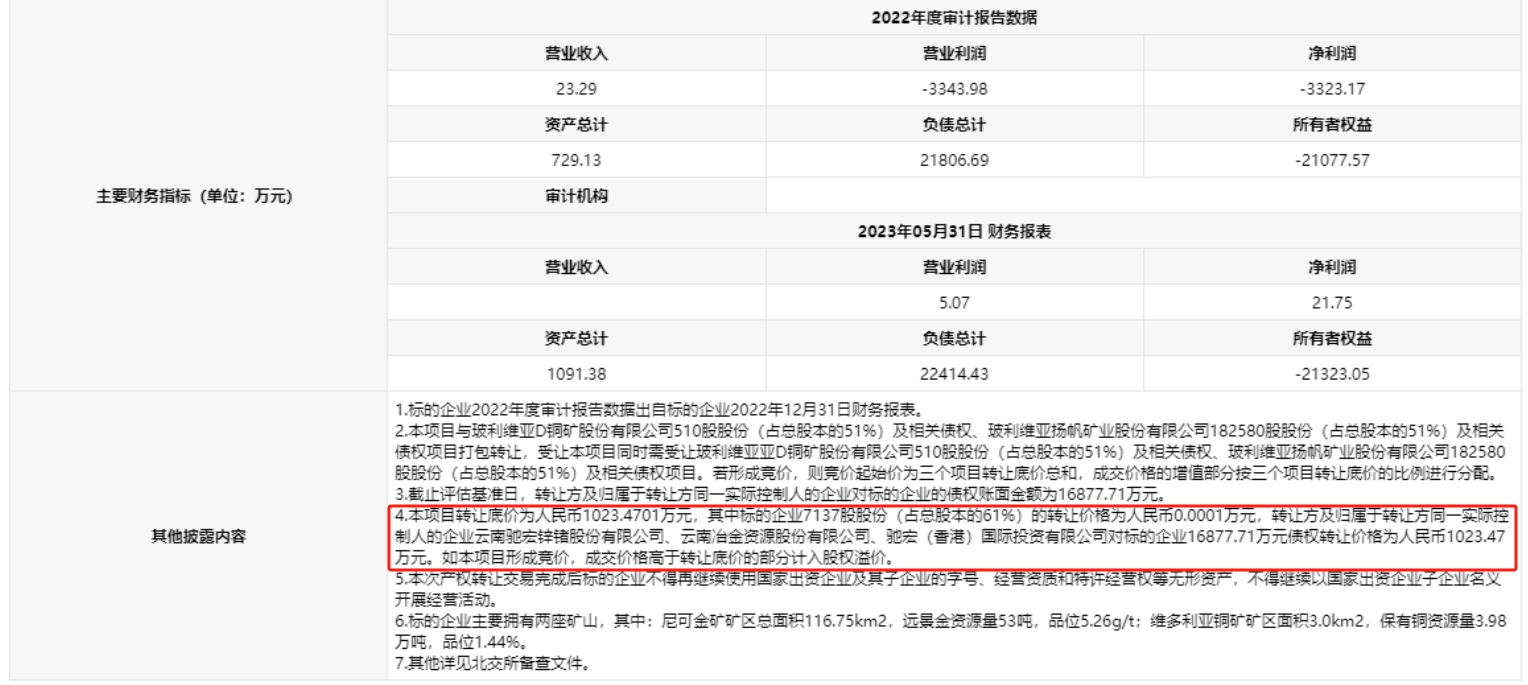 亚马逊矿业转让信息（图片来源：北京产权交易所）