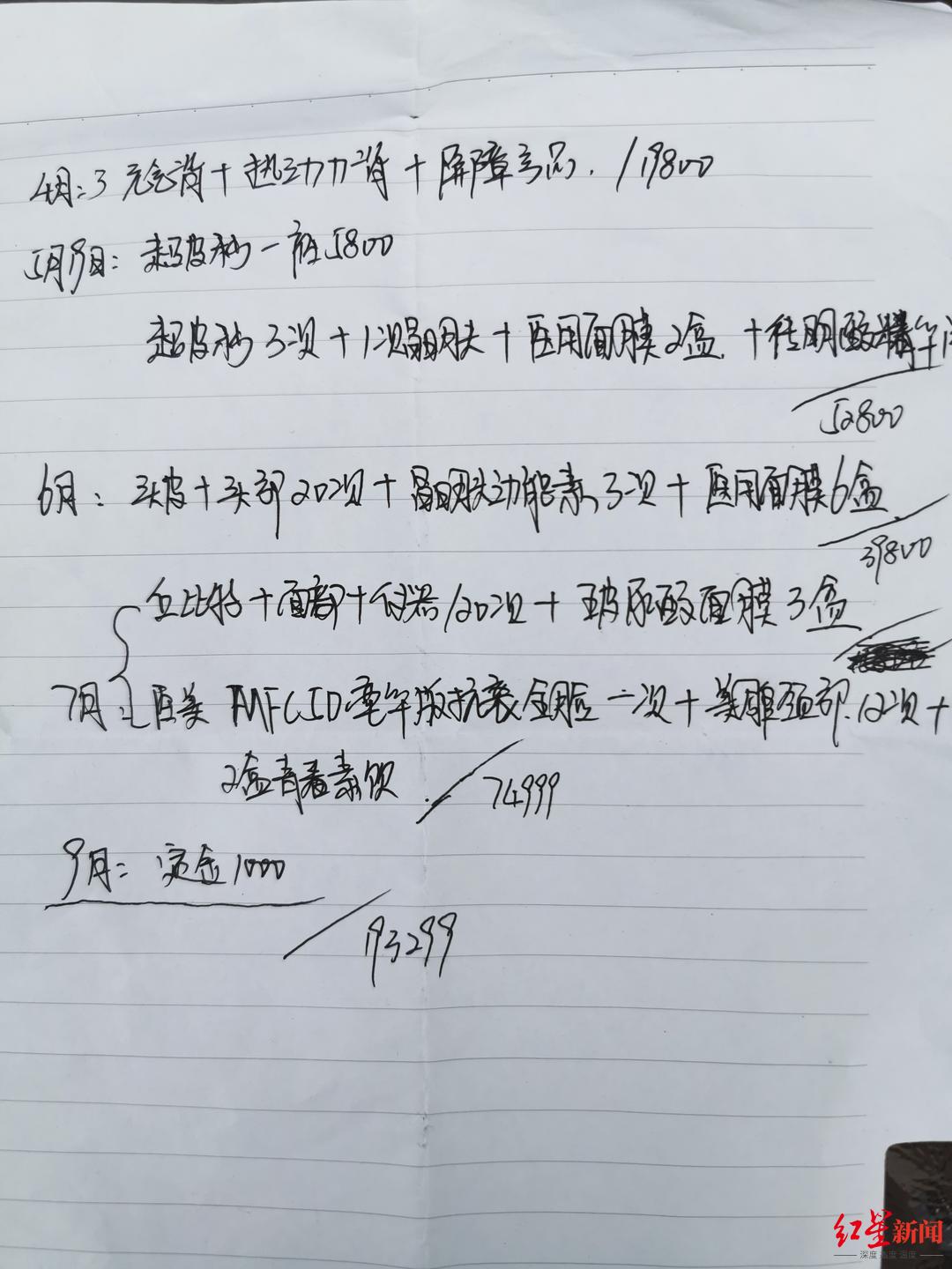 王芳手写的蔡阿姨消费清单