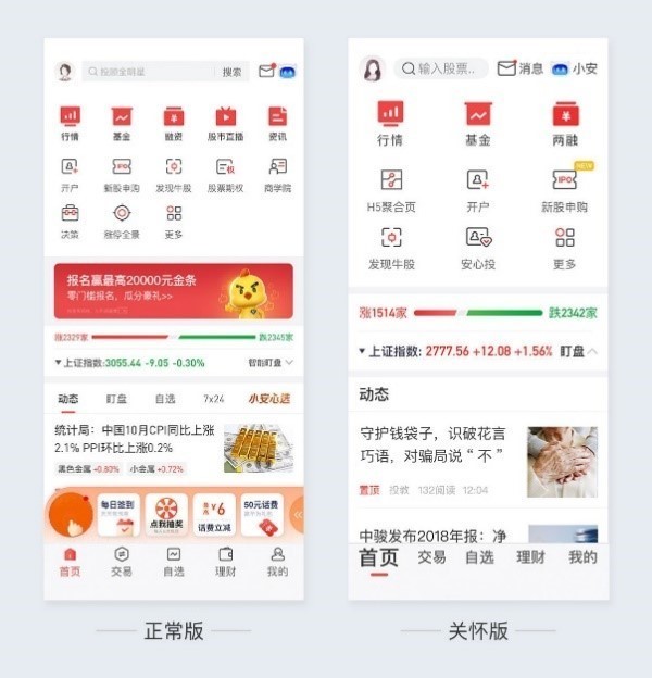 (平安证券app推出"关怀版"功能)