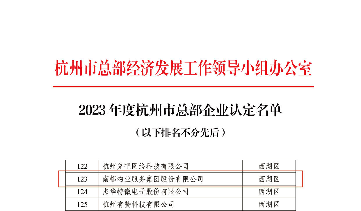 ▲ 《2023年度杭州市总部企业认定名单》节选