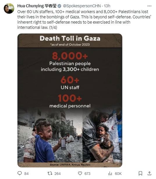 图片来源:中国外交部部长助理,发言人华春莹社交媒体截图