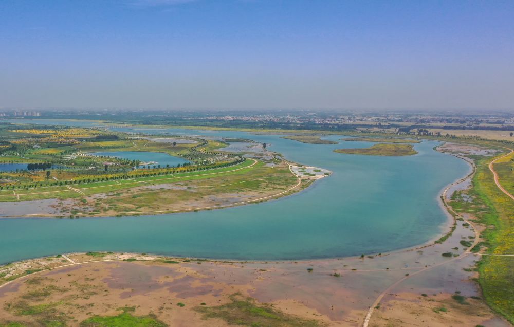 滹沱河生态修复工程石家庄藁城段廉州湖(2023年6月1日摄,无人机照片)