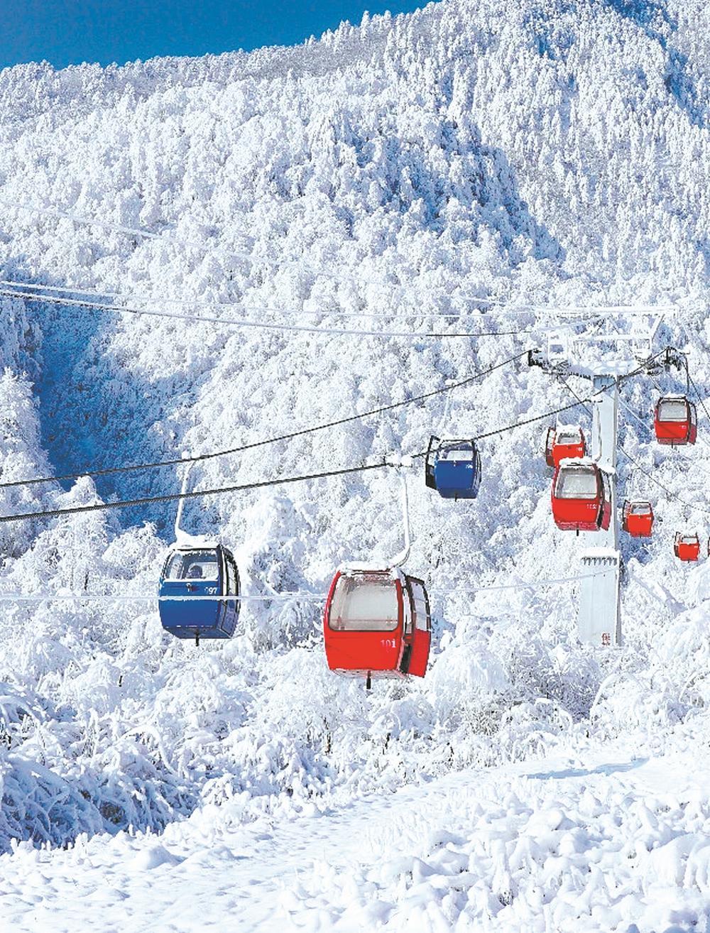 西岭雪山的缆车