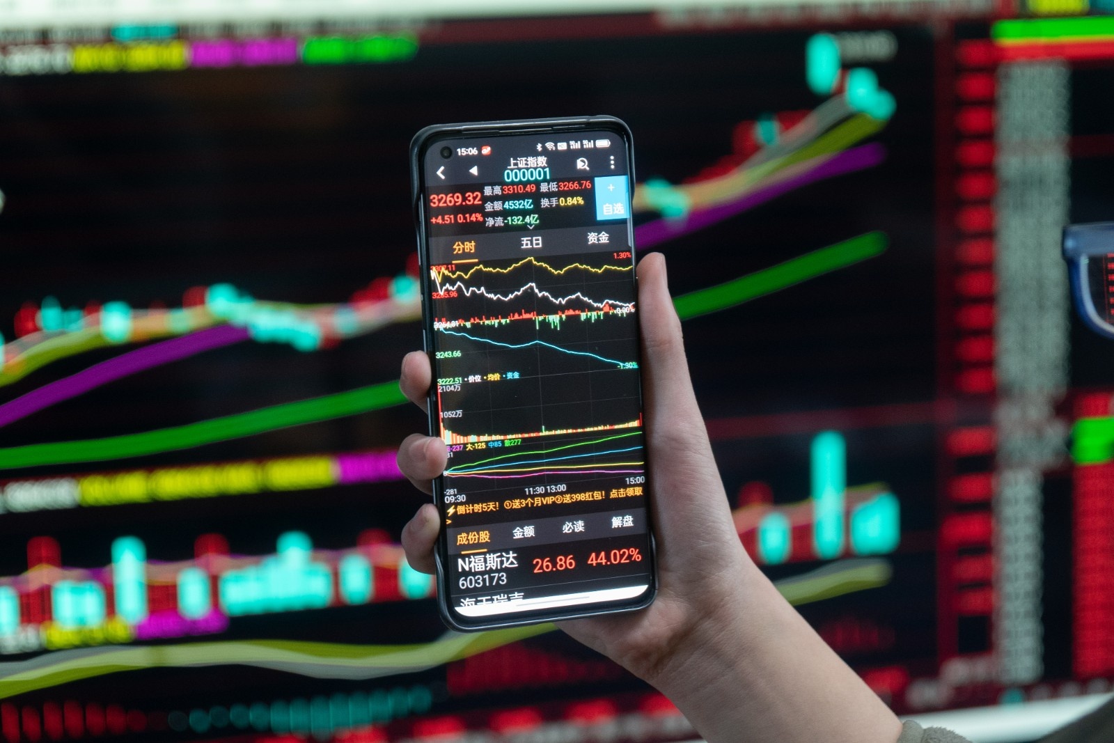 股民通过电脑和手机查看股市收盘股指.(图片由cnsphoto提供)