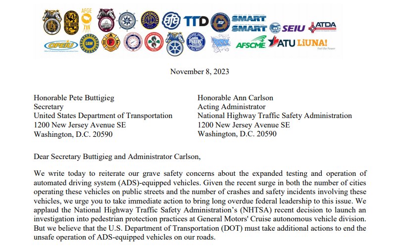 落井下石！美国二十多个工会施压监管机构 要求彻查无人驾驶行业