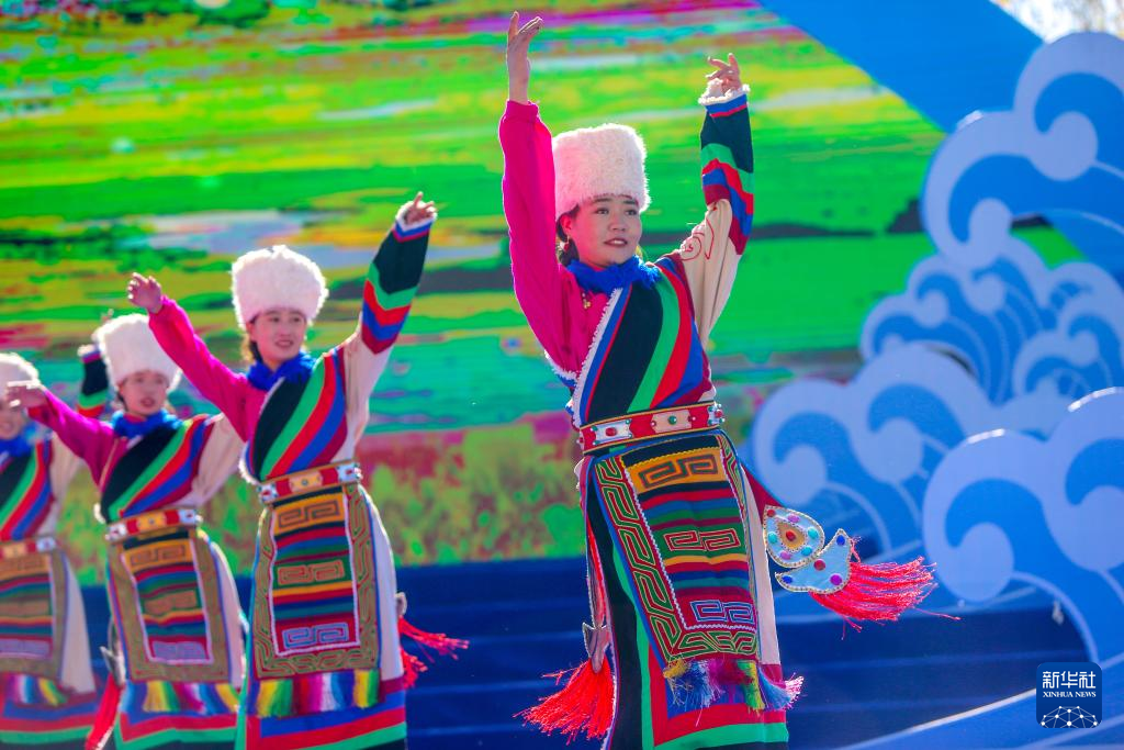 自治区阿里地区改则县改则镇鲁仁居委会文艺队在表演舞蹈《草原情》