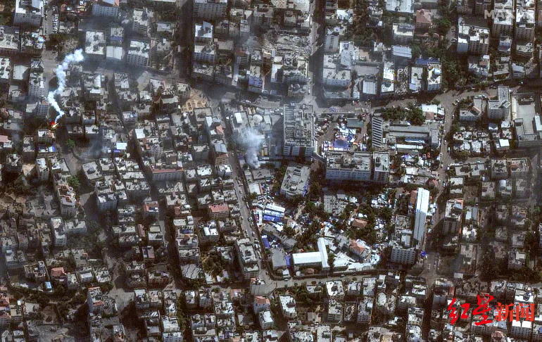▲11月12日卫星图像显示，希法医院周围遭到破坏