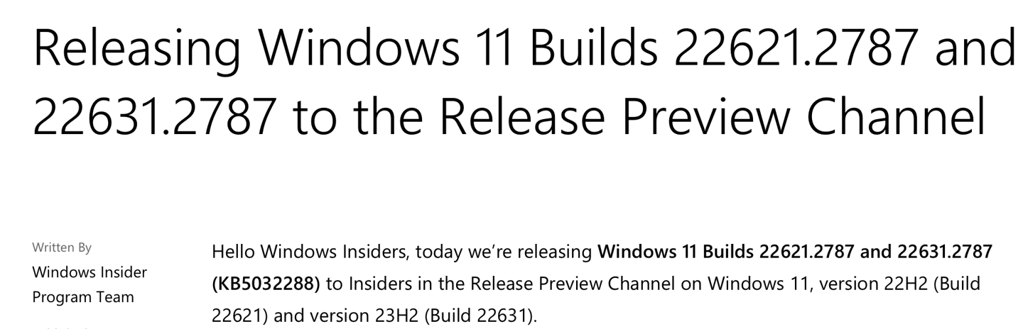 微软发布 Win11 RP 22621/22631.2787 预览版更新，新增跨显示器使用 Copilot 等