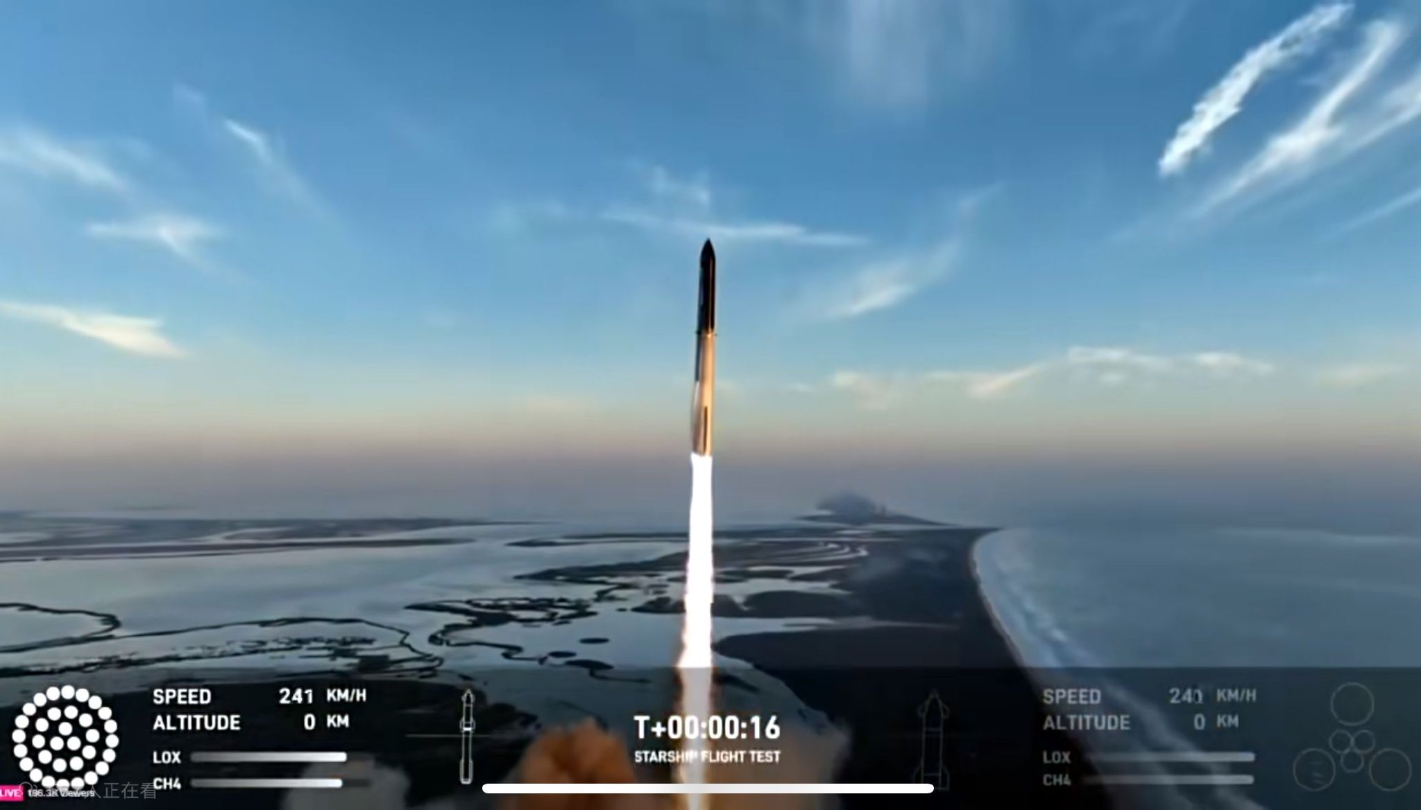 升空中的星舰,图片来源:直播截图