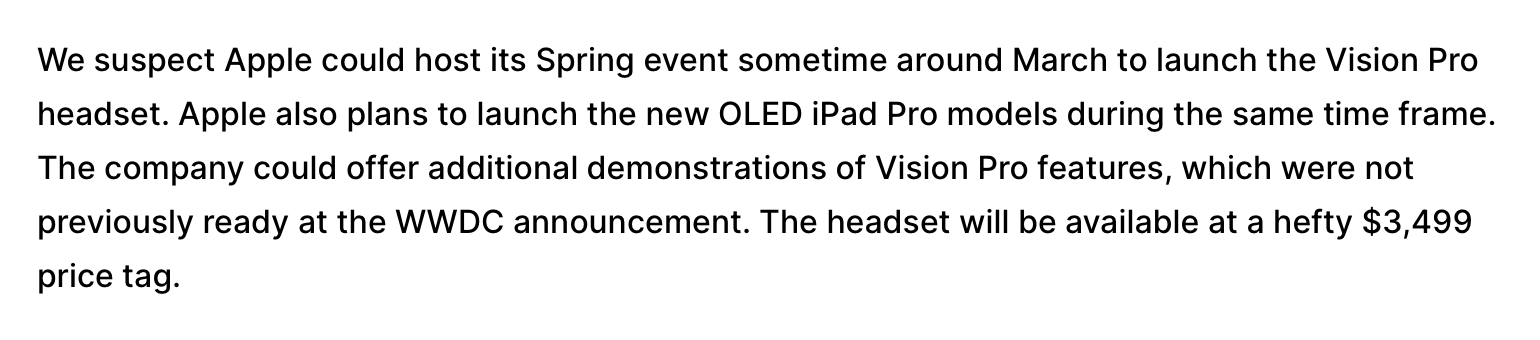消息称苹果 Vision Pro 头显有望明年 3 月与 OLED iPad Pro 一起上市