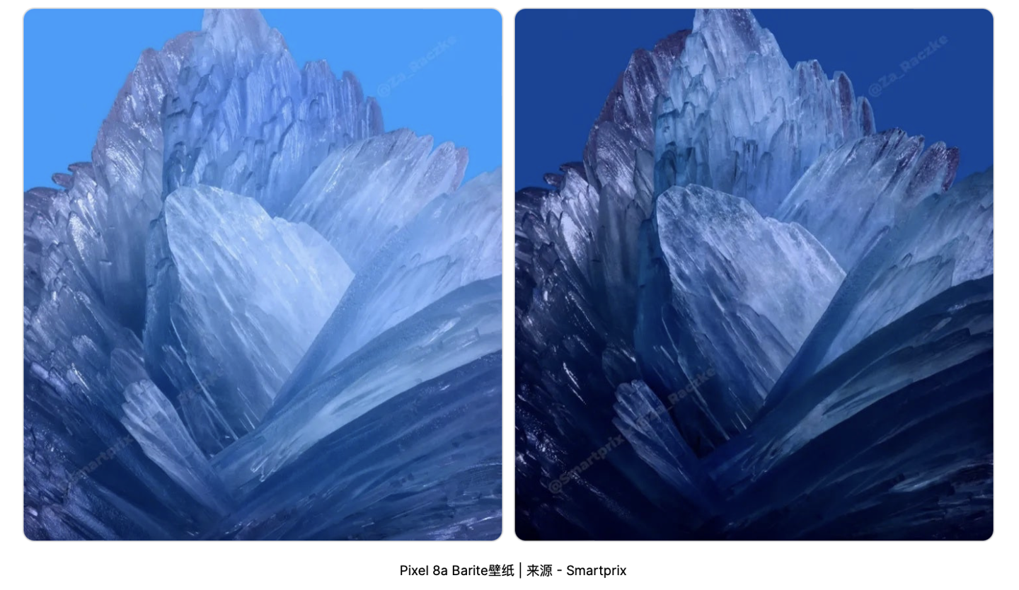 谷歌pixel 8a 手机三款自带"矿物"系列壁纸泄漏,拥有深浅颜色版本