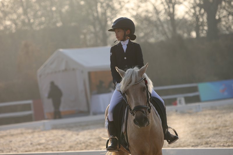 11月26日,唐山市队选手刘欣桐在盛装舞步比赛中.新华社发(周翔宇摄)