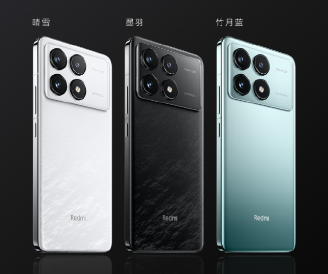 小米 Redmi K70 Pro 手机亮相：金属中框 + 玻璃背板，墨羽、晴雪、竹月蓝三款配色