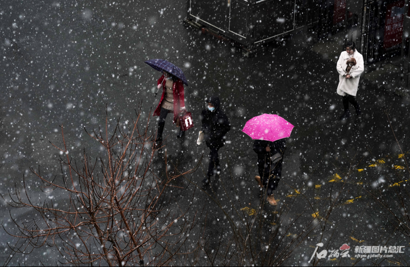 11月20日,乌市水磨沟区八道湾路上行人迎着雨雪步履匆匆.