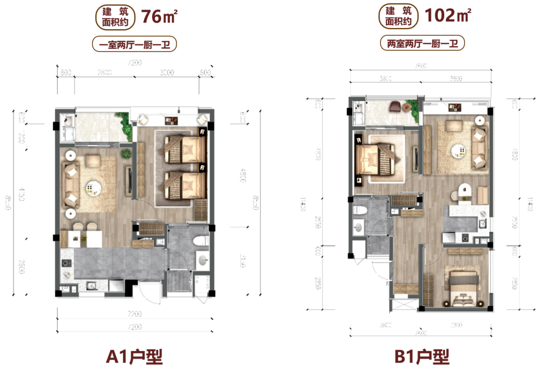 户型:玉鸟随园嘉树,建筑面积约76㎡,102㎡租金:长租15年,价格约91万起
