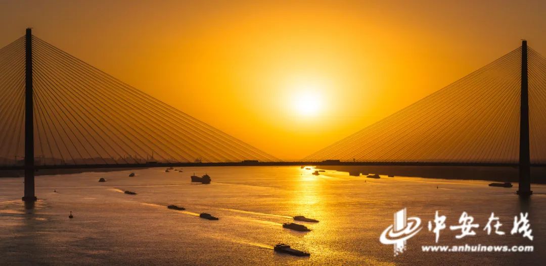 2023年11月17日,夕阳西下,长江芜湖段在落日余晖的映照下,金光闪闪