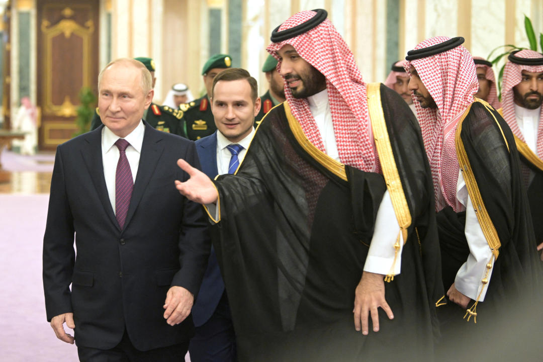 ▲普京与沙特王储表示致力于维护中东地区稳定 新华社发 