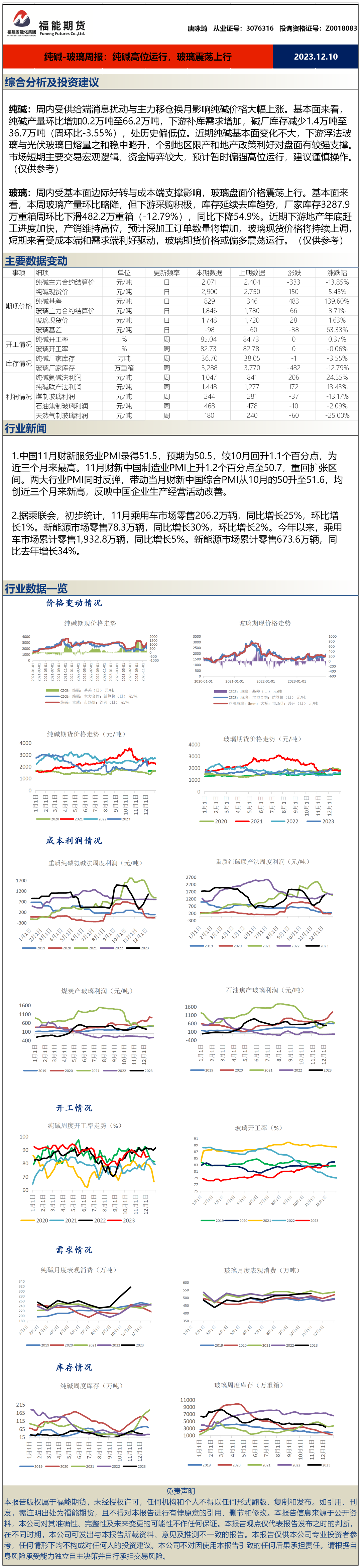 【玻璃-纯碱周报】纯碱高位运行，玻璃震荡上行