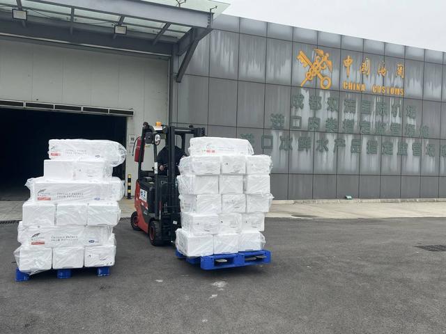 For the first time in China, the first batch of ice and salmon from Chile arrived at the Chengdu Shuangliu Airport Port