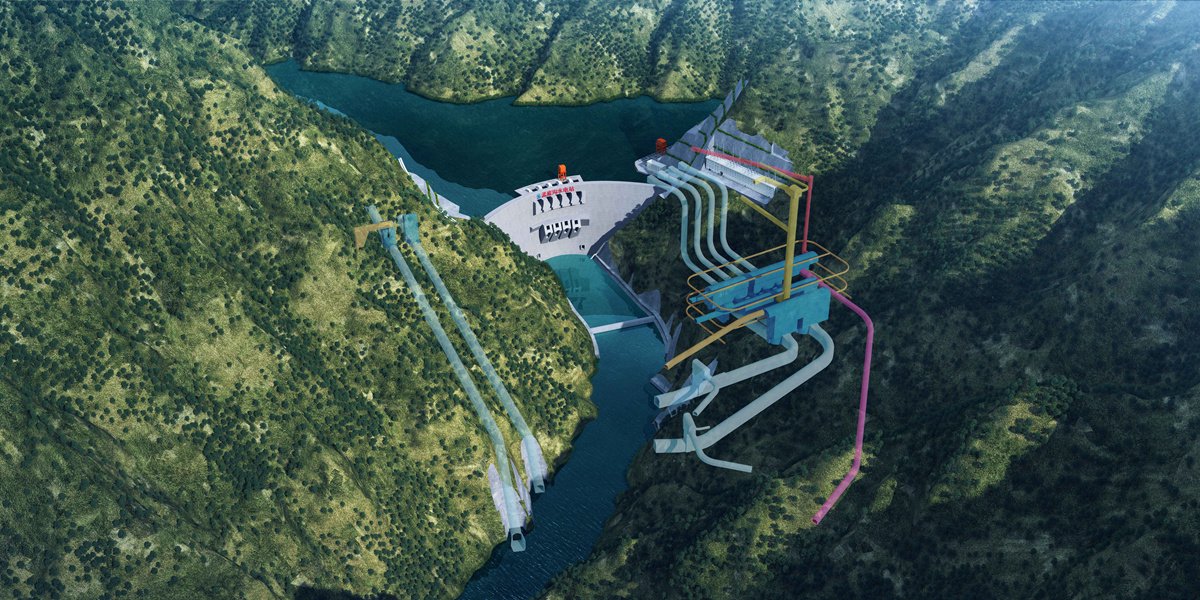 雅砻江孟底沟水电站建成后效果图2021年9月,孟底沟水电站项目前期工程