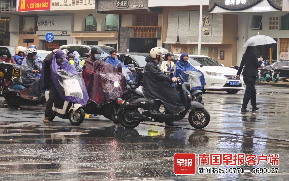 12月14日上午下起小雨,市民冒雨出行.