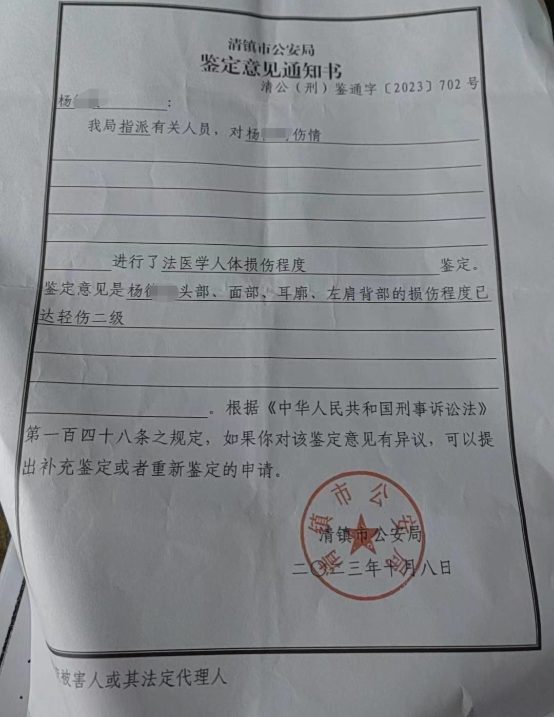 杨某被鉴定为轻伤二级(受访者供图)